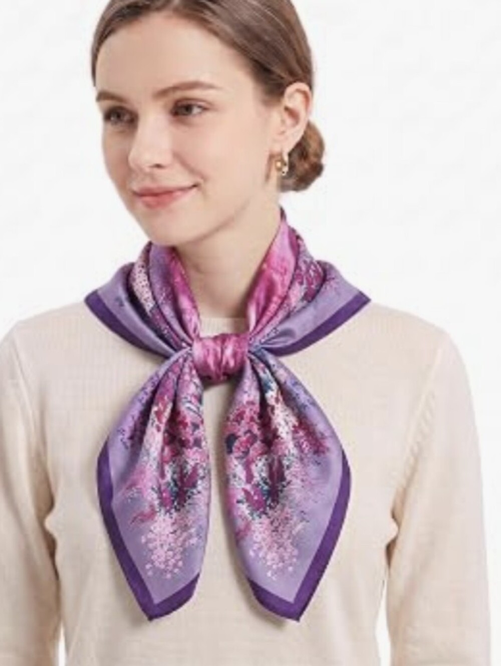 Purple And Pink Floral Satin Neck Scarf